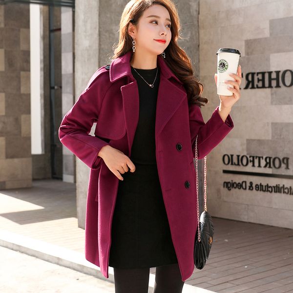 

casual woolen 2021 new fashion double-breasted solid color women's jacket coat temperament female blazer, Black