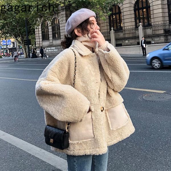 

women's jackets gagarich women 2021 winter autumn coats lamb korean loose wild stand single breasted casual pockets draping straight, Black;brown
