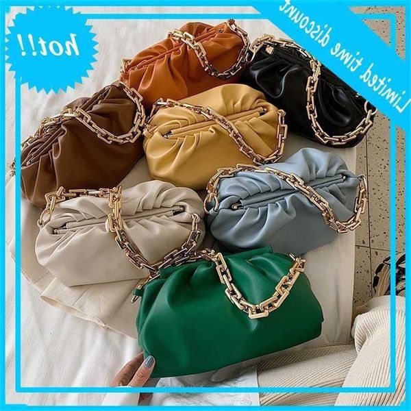 

luxury design handbags women shoulder bag 2020 new fashion gold chain tote pleated pu leather cloud pouch clutch female purses
