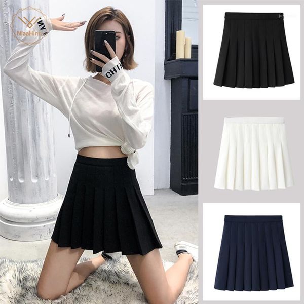 

new high waist a line pleated skirts harajuku lolita gray white black a-line sailor skirt cosplay japanese school skirts uniform1