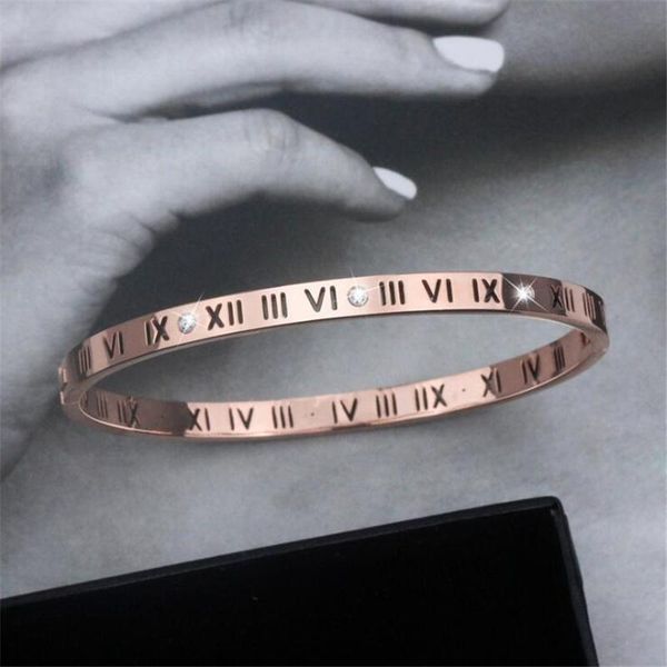 

fashion opening titanium steel bangles crystal rose gold white gold bangles roman numerals women's bracelet sale, Black