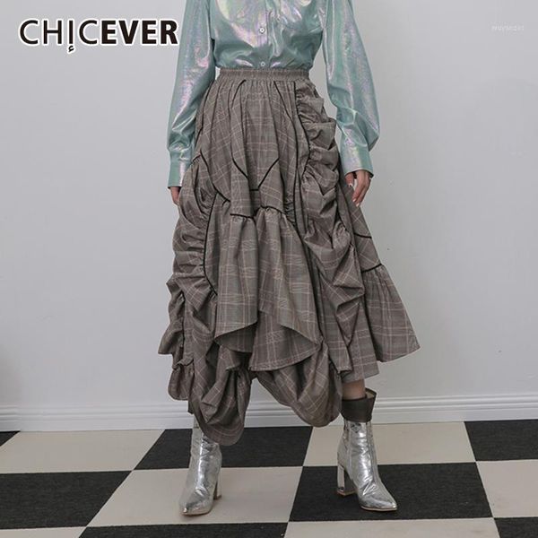 

chicever patchwork ruffle plaid irregular skirts for female high waist asymmetrical women's skirt fashion 2020 clothes tide1, Black