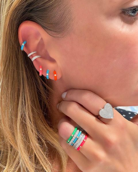 

whole earrings shiny rainbow colorful enamel mini hoop earring with gold color bamboo shape hoop earring for women2882394, Golden;silver