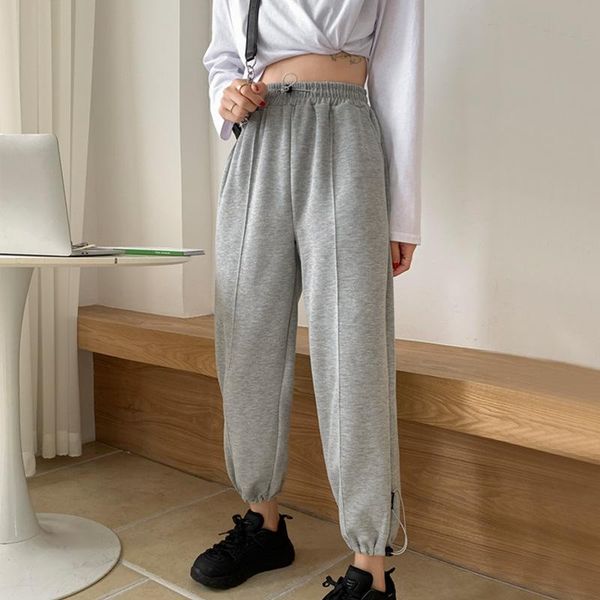 

autumn fashion sportwear pants women casual high waist straight harem pantfemale black gray ankle length trouser bottoms, Black;white