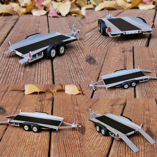 1:43 Alloy Diecast Trailer Trailing Plate Modelo Usado para Modelos de Carros Acessórios Cena Quadro de Carro DIY Miniatura Videira Cenário Mostrar LJ200930