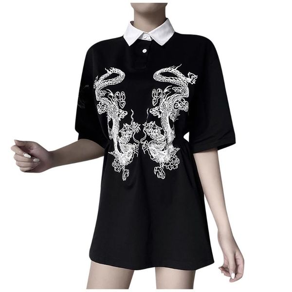 

women's blouses & shirts fashion summer streetwear blouse women casual chinese dragon print gothic short sleeve loose long t-shirt #lr4, White