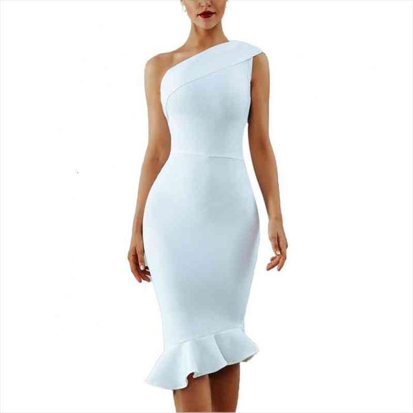 

40%ladies solid color sleeveless one-shoulder fishtail hem tight midi dress, Black;gray