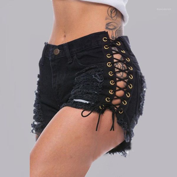 

2020 new fashion women hole destroyed ripped high waist jeans denim shorts cotton blend material f11, Blue