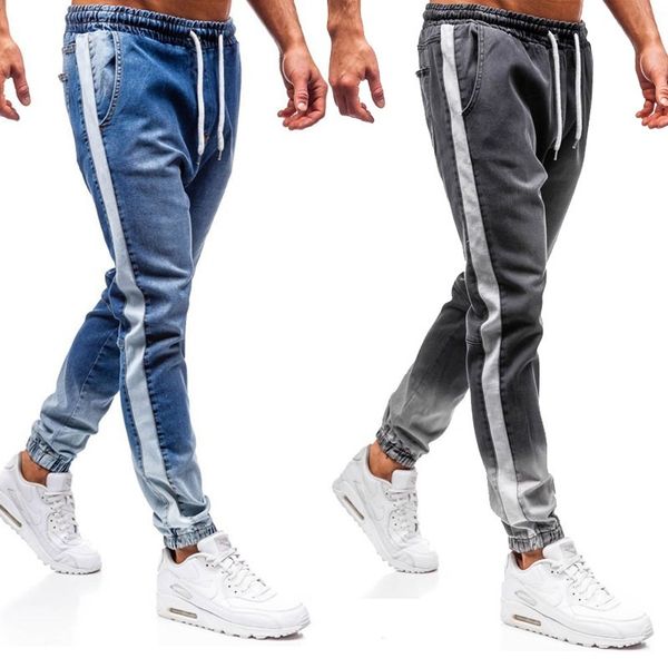 

new men's casual sports legged pants, stretch washed jeans, Blue