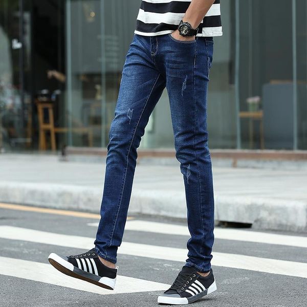 

men's jeans casual stretch men pencil pants slim denim long brand blue dropship