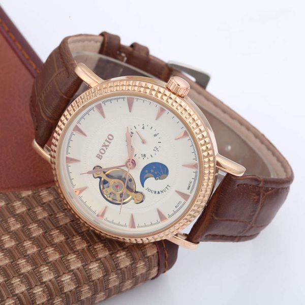 

automatic boxio fully men's mechanical tourbillon watch leather luminous mechanical watch swiss watch, Slivery;brown