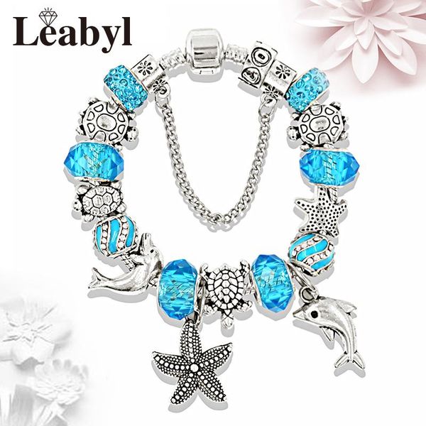

new tibetan tibetan silver tortoise dolhin fashion charm bracelet blue crystal bead bracelets & bangles jewelry ulseras, Golden;silver