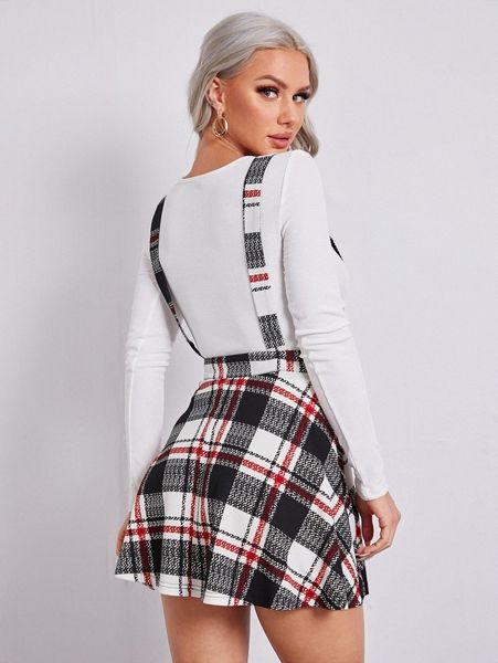 

high waist tartan suspender skirt l0fn#, Black