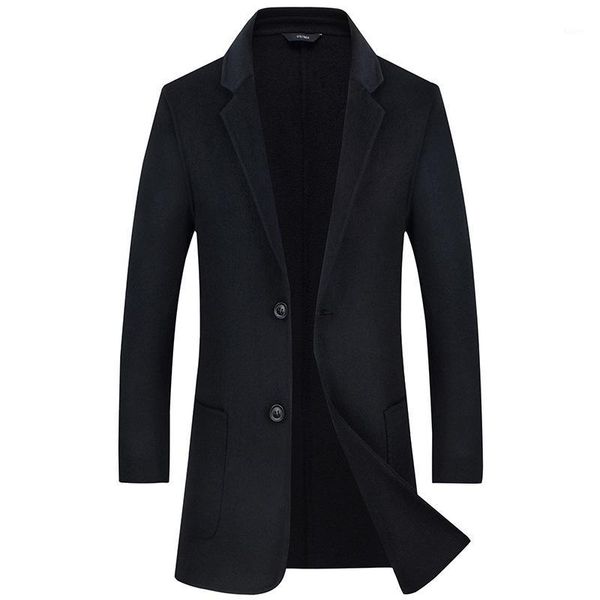 

70% wool good quality abrigo hombre lana medium long single breated woolen trench coat men1, Black