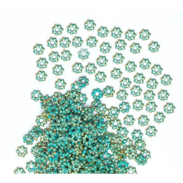 

1000pcs vintage gold green flower spacer beads caps diy round metal wheel beads for jewelry making acc qylisp