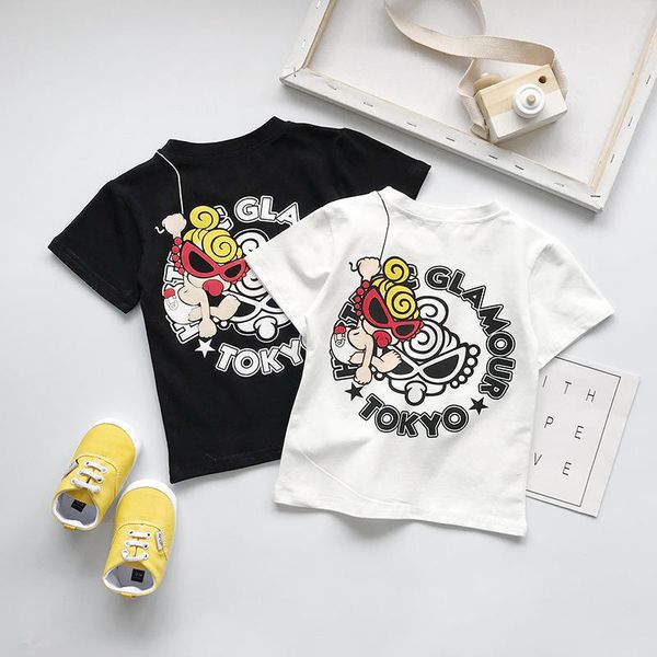 

2019 autumn fashion cartoon t-shirts letter short sleeve children's t-shirt solid clothes y200704, Blue