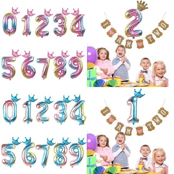 

party decoration 2pcs/set multicolor number balloon with crown
