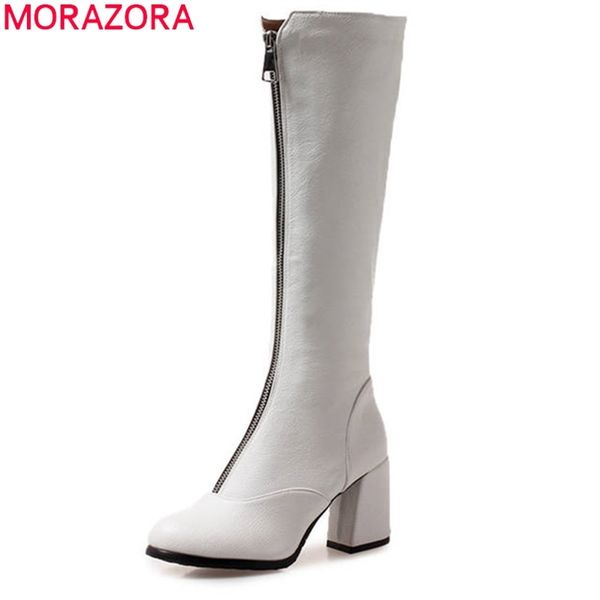 

morazora big size 33-46 knee high boots round toe autumn winter boots women square heels solid colors fashion shoes female t200425, Black