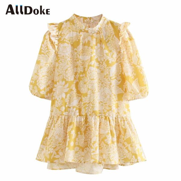 

women's blouses & shirts alldoke vintage floral print blouse women summer stand puff sleeve shirt femme ruffles loose ladies blusas, White