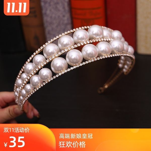 

bride european style gold diamond inlaid pearl band crown headdress wedding dress hair ornament children show accessories, Silver