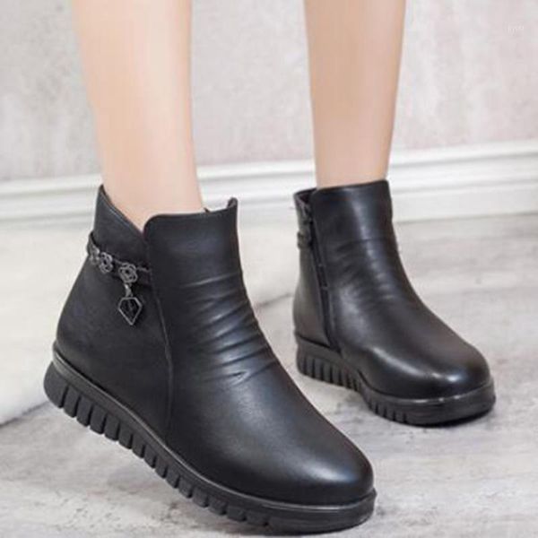 

snow boots women winter new cotton padded shoes boots zip plus size warm women autumn flat mom elderly kl5571, Black