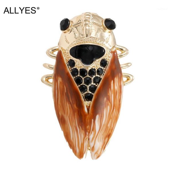 

allyes crystal cicada brooches for women elegant enamel pin fashion insect rhinestone brooch jewelry badges on backpack1, Gray