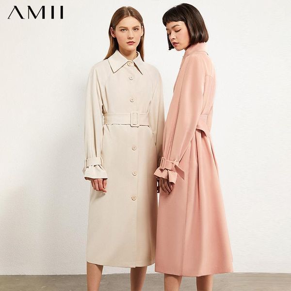 

amii minimalism autumn winter temperament women's trench coat fashion lapel belt single-breasted women's windbreaker 120274451, Tan;black