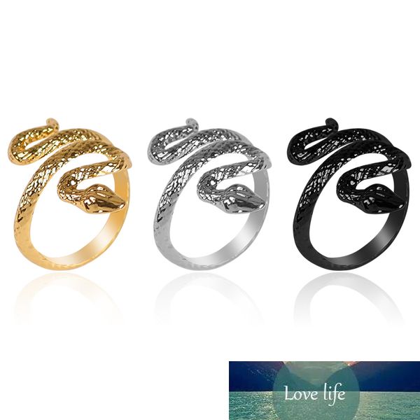 

new personality men and women retro adjustable opening gold black snake alloy men's ring jewelry gift, Silver