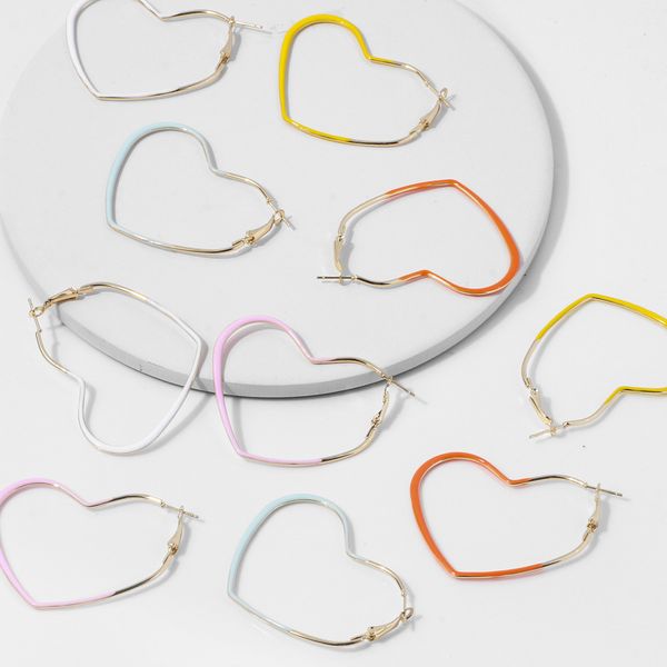 

japanese and korean jewelry heart-shaped oil drop multi-color creative earrings fashion stud earrings female factory direct sales cross, Golden