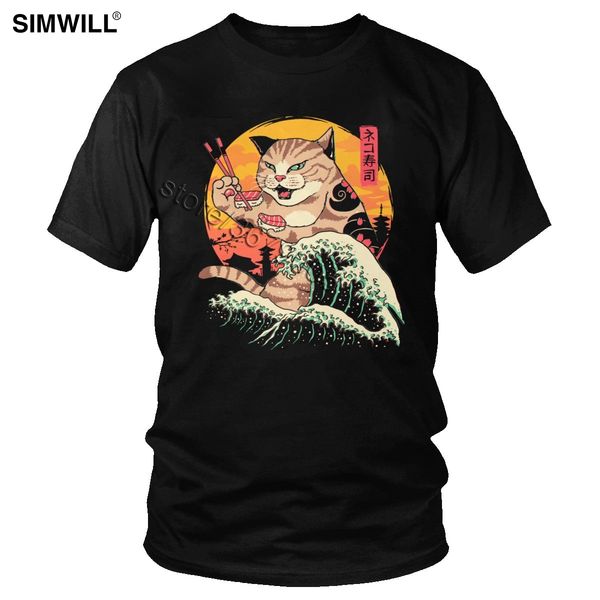 

brand new neko sushi wave short sleeves japan retrowave feline cat graphic tees summer merchandise hooded sweatshirt hoodie men t shirt