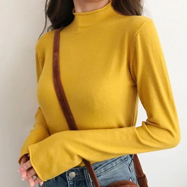 

shirts women new fashion soft autumn turtleneck sweater solid color solid slim sweaters female all-match knitted sweaters1, White