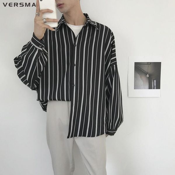 

versma korean fashion clothing long sleeve shirt men women spring vintage mens clothing striped hawaiian shirt male dropshipping, White;black
