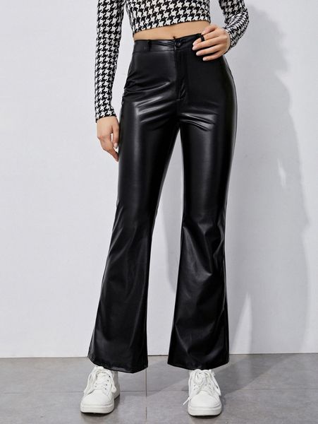 

flared leg pu leather pants 97nt#, Black;white