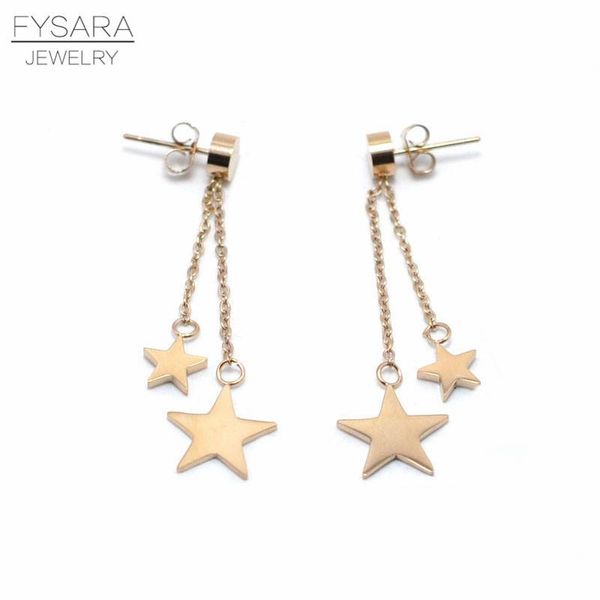 

fysara симпатичные две звезды длинные серьги для женщин ювелирные изделия титана стали розового золота цвета серьги падения свадьба модный т, Golden;silver