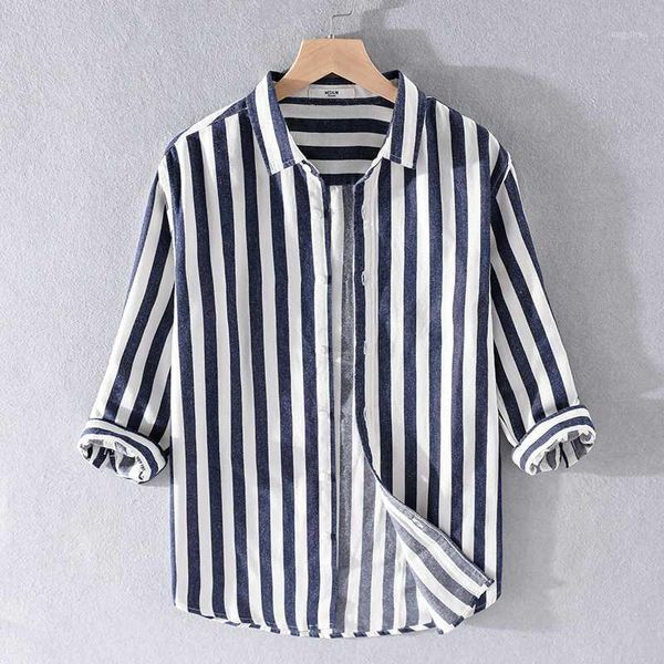 

suehaiwe's style new brand men shirt cotton striped shirts for men three-quarter sleeved casaul shirt mens chemise camiseta1, White;black