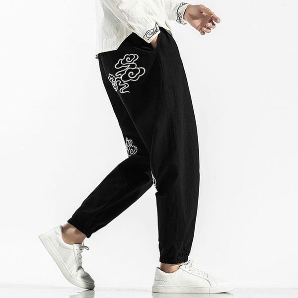 

chinoise-style casual pants for men in large print pants and japanese loose-fitting halon with wide legs1, Black