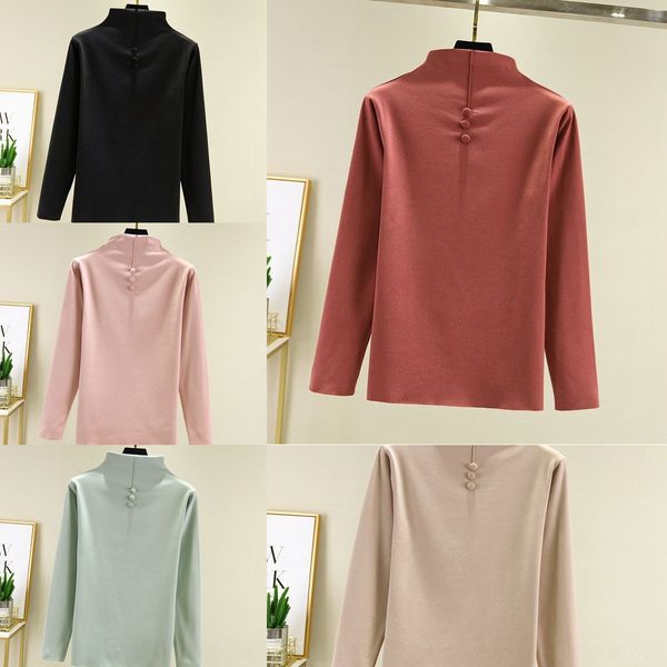 

de flannelette pleated three button bottomed women's half high collar plush thickened long sleeve t- shirt shirtt-shirt foreign 6izcp, White