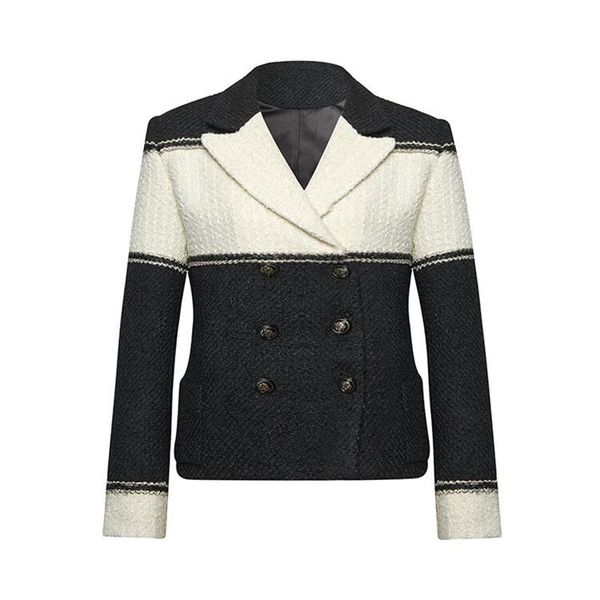 

casual patchwork double breasted women blazers and jackets notched winter clothes women, White;black