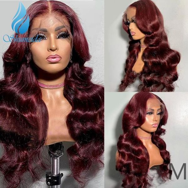 

13*6 lace front wigs red color pre plucked hairline middle ratioperuvian body wave remy human hair wigs for women with baby hair, Black;brown