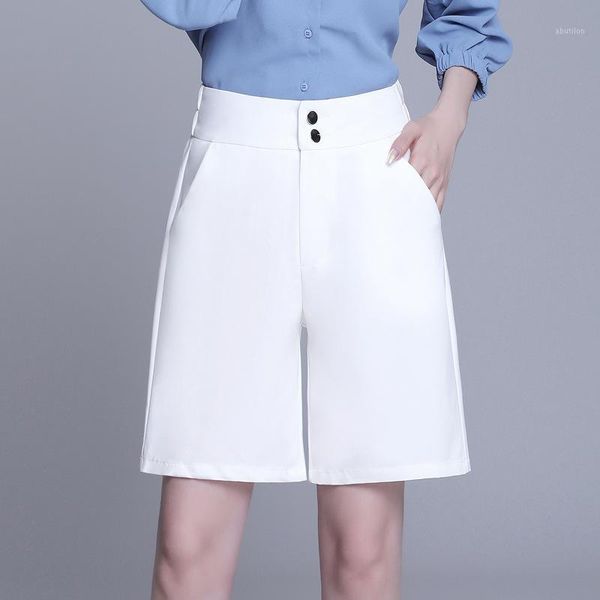 

women's shorts summer women plus size casual black/white suit office lady loose elegant high waist straight wide leg short pants 9xl1, White;black
