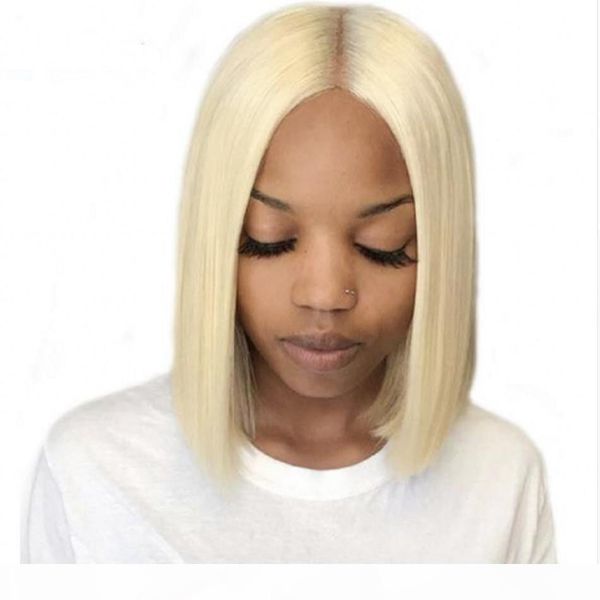 

lace front human hair wigs 613 blonde short bob straight full lace wigs brazilian human hair pre plucked hairline, Black;brown