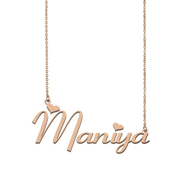

maniya name necklace pendant custom personalized for women girls children friends mothers gifts 18k gold plated stainless steel, Silver