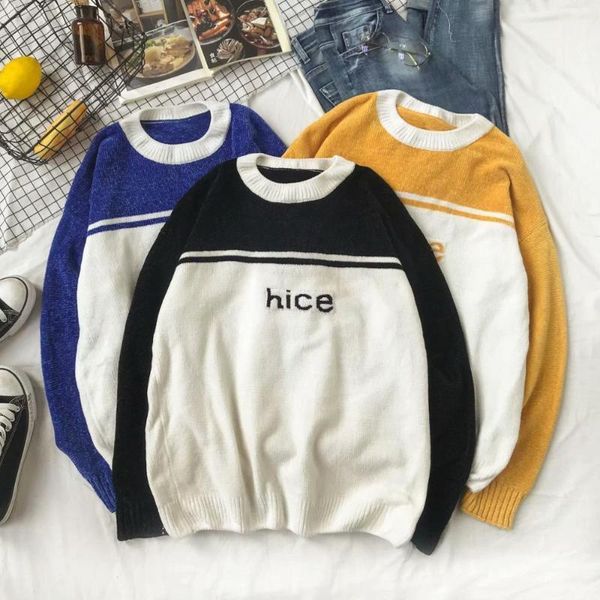 

2020 new chenille sweater korean version of the trend of men and women loose youth base all-match knitted sweater1, White;black