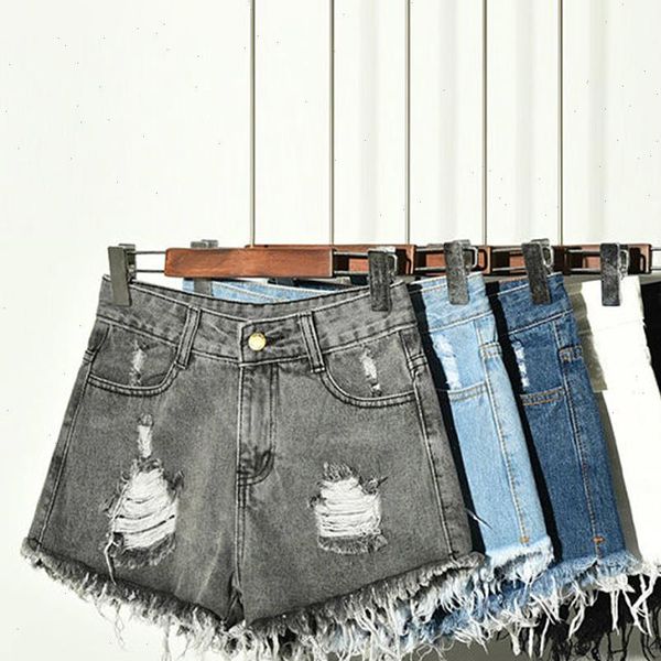 

2020 new arrival summer casual summer denim women shorts high waist fur lined leg openings plus sizes s xxxxxxl short jeans, White;black