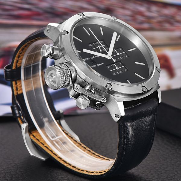 

2019 pagani design sports watches men fashion multifunction dive chronograph quartz-watches mens relogio masculino leather watch t200112, Slivery;brown