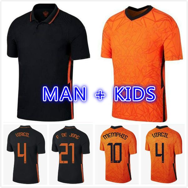 

netherlands soccer jersey 2020 2021 de jong holland football shirt 20 21 de ligt strootman memphis promes men + kids kit uniforms, Black;yellow