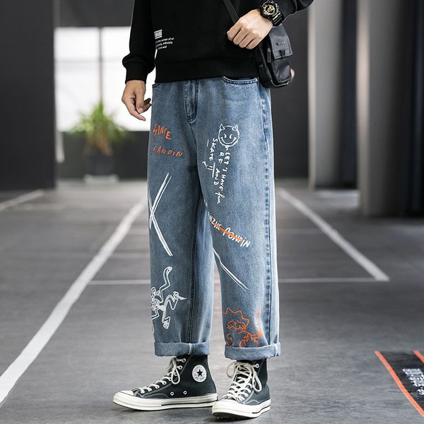 

new hip hop design brand jeans for men's straight 2021 spring fashion punk skateboard moto bike vintage jean plus oversize gwah, Blue
