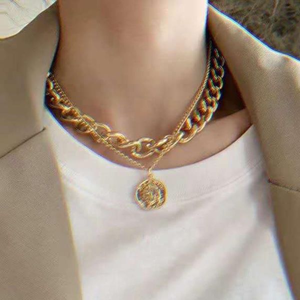 

chokers fashion chain double ball necklace retro portrait exaggerated thick personality hip-hop neck 646, Golden;silver