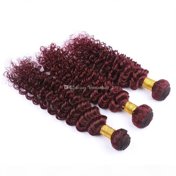 

burgundy 99j deep wave hair 3 bundles with lace frontal 13x4 9a grade deep curly human hair extension with ear to ear frontal, Black;brown