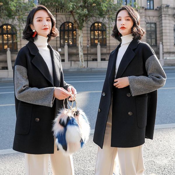 

women's wool & blends coat women double sided jacket winter spliced streetwear windbreaker abrigos mujer invierno 2021 65032 yy6951, Black